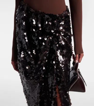 Rotate Birger Christensen Asymmetric Gathered Sequined Maxi Skirt In Black