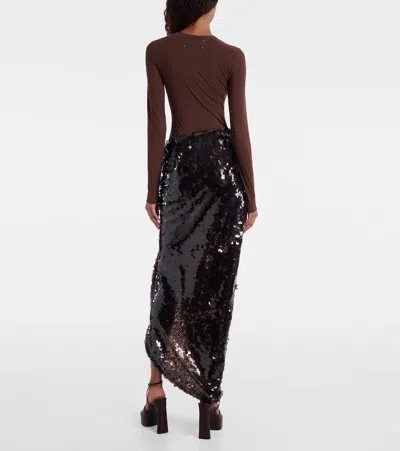 Rotate Birger Christensen Asymmetric Gathered Sequined Maxi Skirt In Black