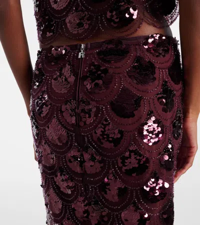 Rotate Birger Christensen Embellished Mesh Midi Skirt In Burgundy