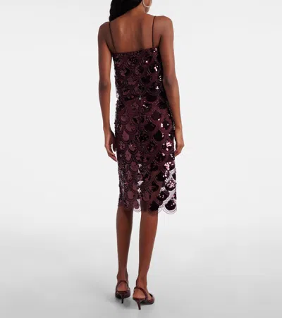 Rotate Birger Christensen Embellished Mesh Midi Skirt In Burgundy