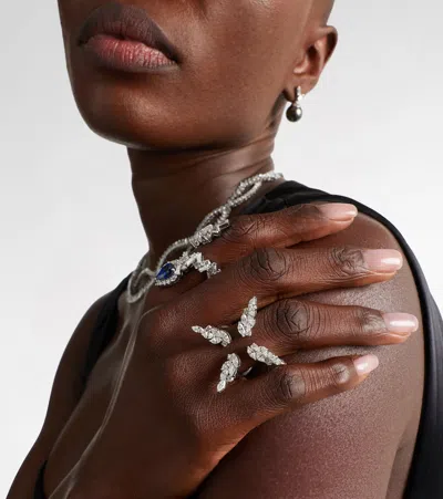 Yeprem Y-not 18kt White Gold Ring With Diamonds In Silver