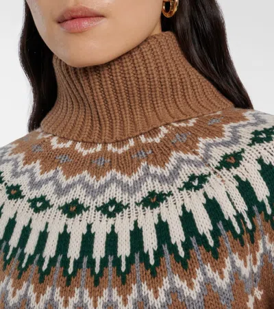 Bogner Ingrid Jacquard Cashmere Turtleneck Sweater In Brown