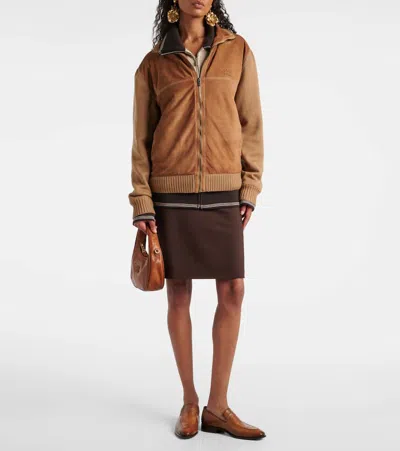 Miu Miu Leather Jacket In Brown
