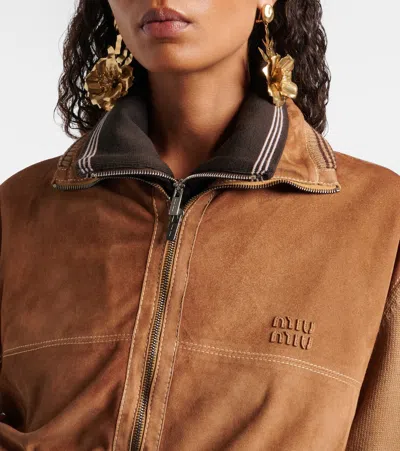 Miu Miu Leather Jacket In Brown