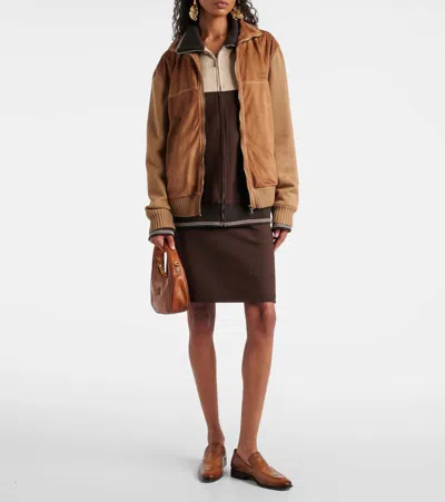 Miu Miu Leather Jacket In Brown