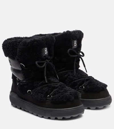 Bogner Chamonix Shearling-trimmed Suede Snow Boots In Black