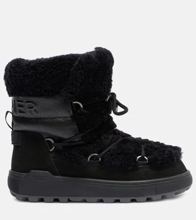 Bogner Chamonix Shearling-trimmed Suede Snow Boots In Black