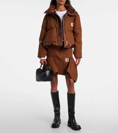 Sacai X Carhartt Wip Washed Duck Down Puffer Jacket In Brown