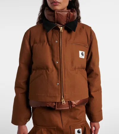 Sacai X Carhartt Wip Washed Duck Down Puffer Jacket In Brown