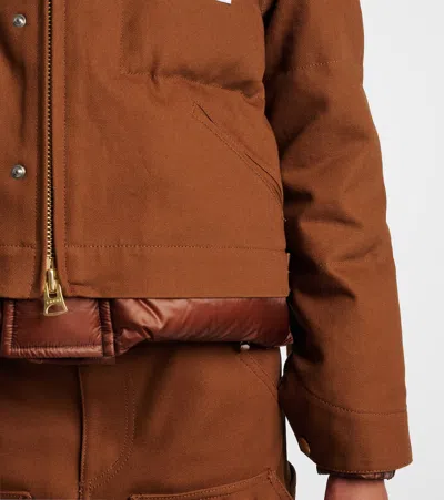 Sacai X Carhartt Wip Washed Duck Down Puffer Jacket In Brown