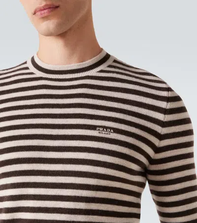 Prada Superfine Wool Striped Crew-neck Sweater In Multi
