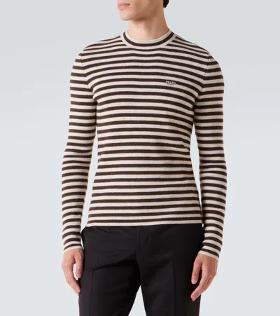 Prada Superfine Wool Striped Crew-neck Sweater In Multi