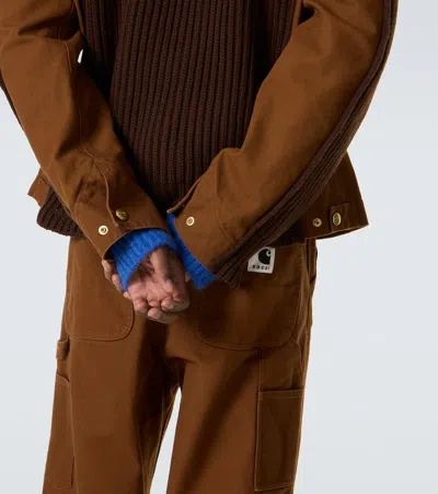 Sacai Men S Carhartt Wip Washed Duck X Wool Knit Blouson In Brown