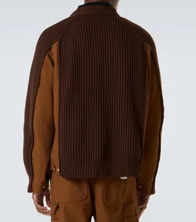 Sacai Men S Carhartt Wip Washed Duck X Wool Knit Blouson In Brown