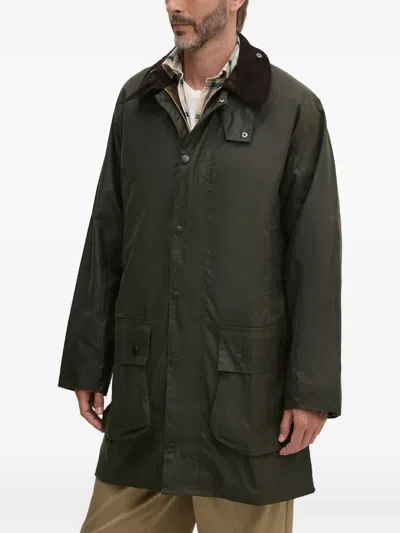 Barbour Corduroy-collar Coat In Green