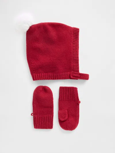 Gap Baby & Toddler Cashsoft Pom Hat & Mittens Set In Red