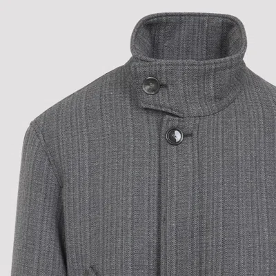 Ami Alexandre Mattiussi High Collar Jacket With Elasticated Hem And Pockets In Gray