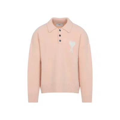 Ami Alexandre Mattiussi Ami Paris Powder Pink Ami De Coeur Polo Sweater Men In Pink
