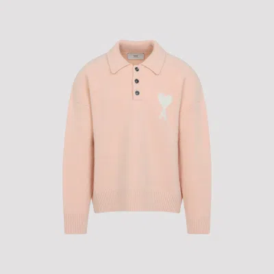 Ami Alexandre Mattiussi Ami Paris Powder Pink Ami De Coeur Polo Sweater Men In Pink
