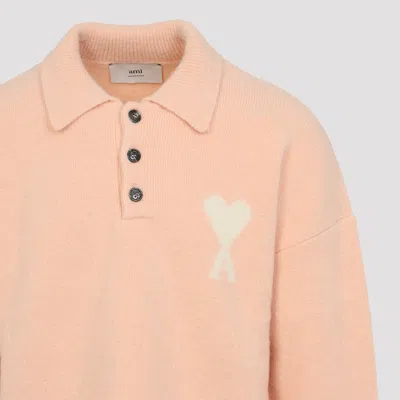 Ami Alexandre Mattiussi Ami Paris Powder Pink Ami De Coeur Polo Sweater Men In Pink