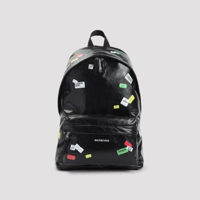 Balenciaga Black Explorer Backpack In Leather With Printed Stickers
