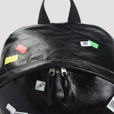Balenciaga Black Explorer Backpack In Leather With Printed Stickers