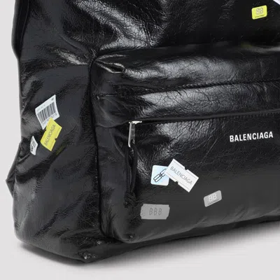 Balenciaga Black Explorer Backpack In Leather With Printed Stickers