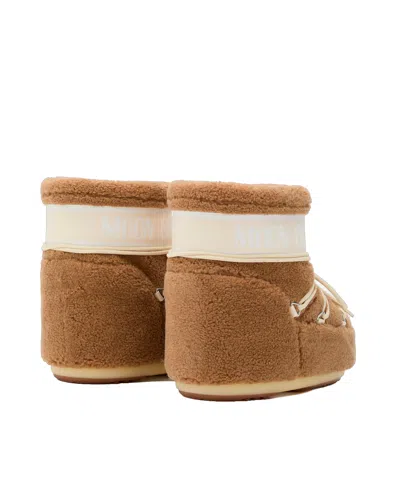 Moon Boot Camel Eco Fur Icon Low Ankle Boots In Multi