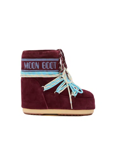 Moon Boot Icon Low Suede Laces Ankle Boots In Burgundy