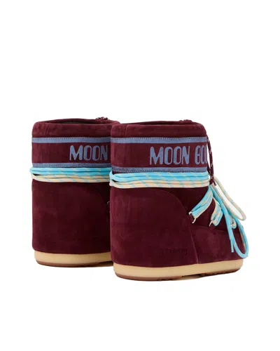 Moon Boot Icon Low Suede Laces Ankle Boots In Burgundy