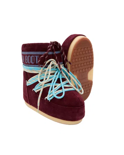 Moon Boot Icon Low Suede Laces Ankle Boots In Burgundy