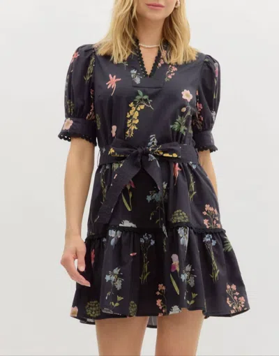 Entro Deadra Floral Puff Sleeve Dress In Black In Black