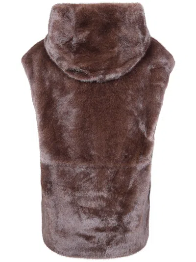 Betta Corradi "mink" Hooded Full Zip Sleeveless Jacket In Brown