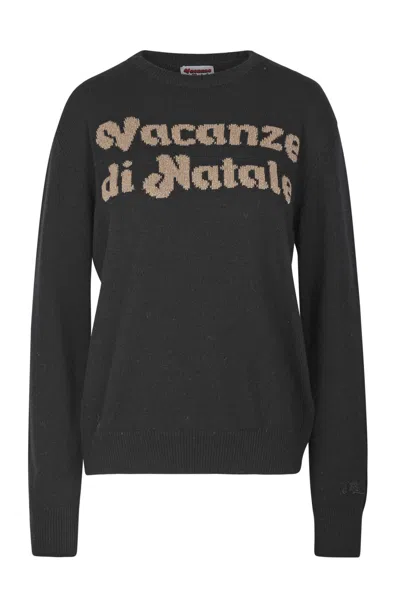 Mc2 Saint Barth Black Jacquard Wool Blend New Queen Sweater In Black