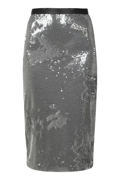 Jucca High-waisted Grey Midi Skirt With All-over Sequin Embellishment In Gray