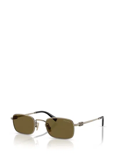 Miu Miu Mua53s Rectangular Metal Sunglasses In Brown