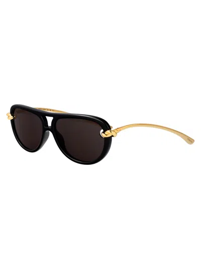 Bottega Veneta Black-gold-grey Bio Injection Sunglasses In Neutral