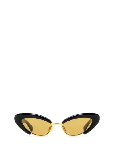 Bottega Veneta Bv1387s Linea Ribbon 001 Black Yellow Sunglasses In Black