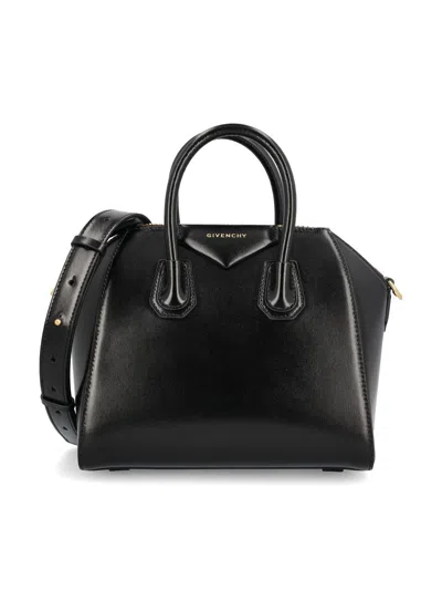 Givenchy Mini Antigona Box Leather Tote Bag With Two-way Carrying Option In Black