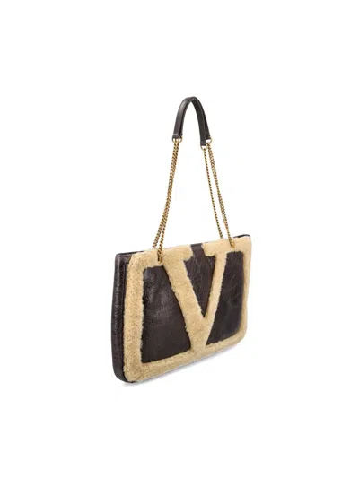 Valentino Viva Superstar Small Shearling Shopping Shoulder Bag In Brown