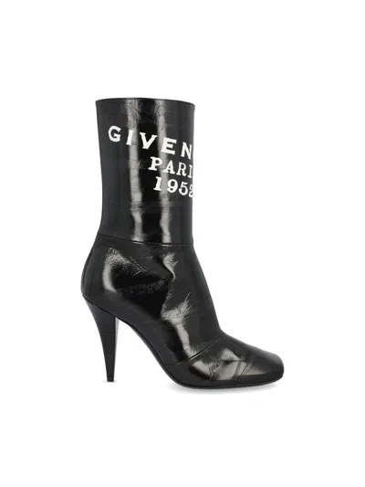 Givenchy Sliced Square Patent Leather Ankle Boots In Animal Print