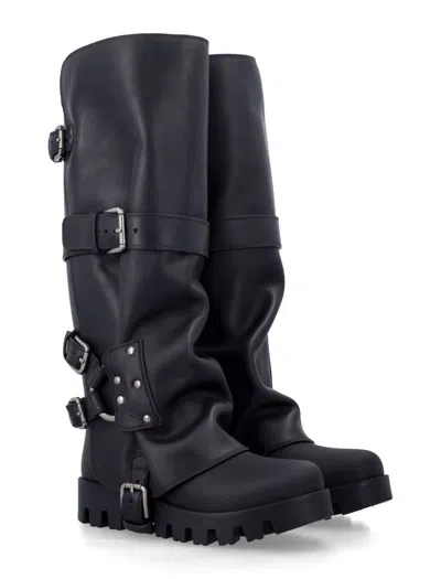 Dolce & Gabbana Black Ankle Boots With Adjustable Buckle Straps And Logo Plaque On The Back In Leather Woman In Black