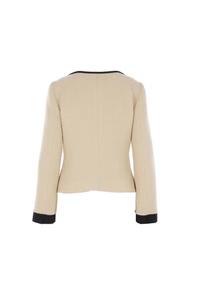 Valentino Bow Tweed Tailored Zip Jacket In Neutral