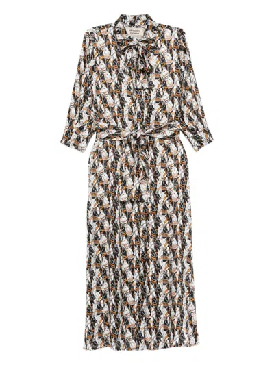 Alessandro Enriquez Tie-neck Graphic-print Dress In Brown