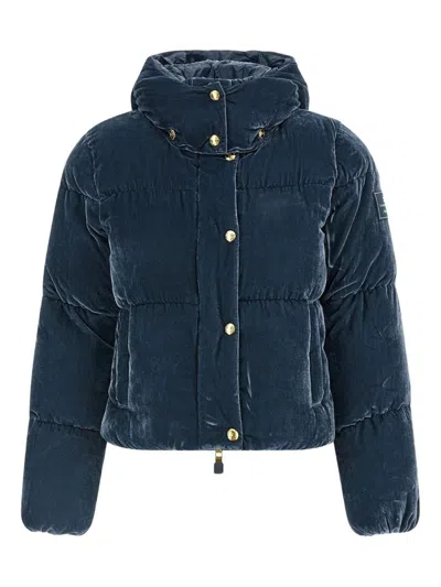 Elisabetta Franchi Cropped Down Jacket In Blue