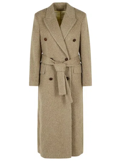 Golden Goose Double-breasted Coat In Beige Wool Blend Women In Multi