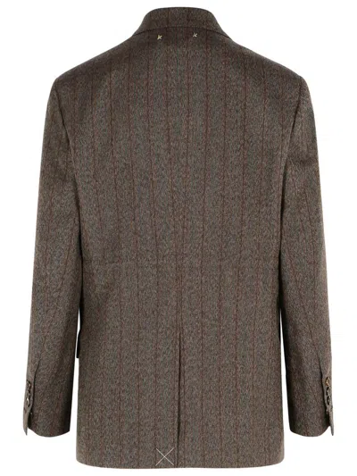 Golden Goose Double-breasted Pinstripe Dark Brown Wool Blazer In Multi
