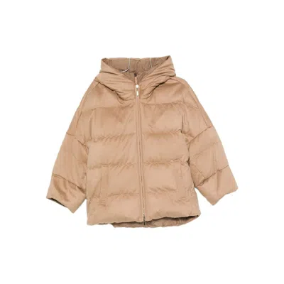 Max Mara The Cube Camel Brown Camel Wool Desiderio Padded Jacket In Animal Print