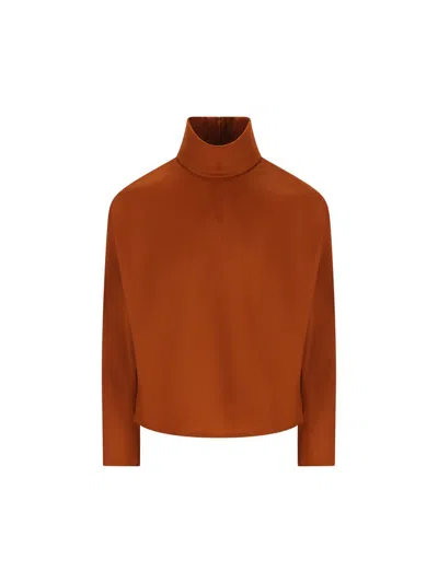 Saint Laurent Structured Shoulder Sweater Sweaters And Cardigans Orange In Brown