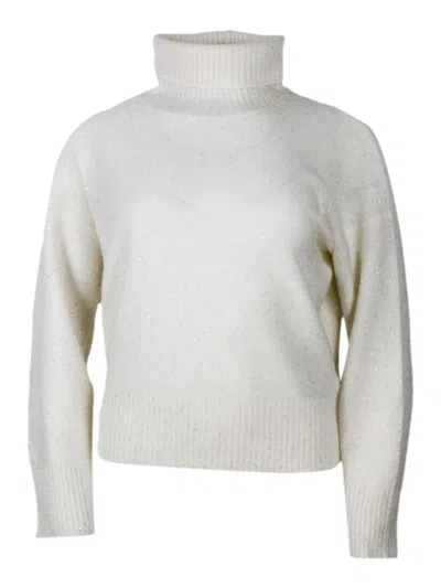Fabiana Filippi Sequin Embellished Turtleneck Knitwear Top In White